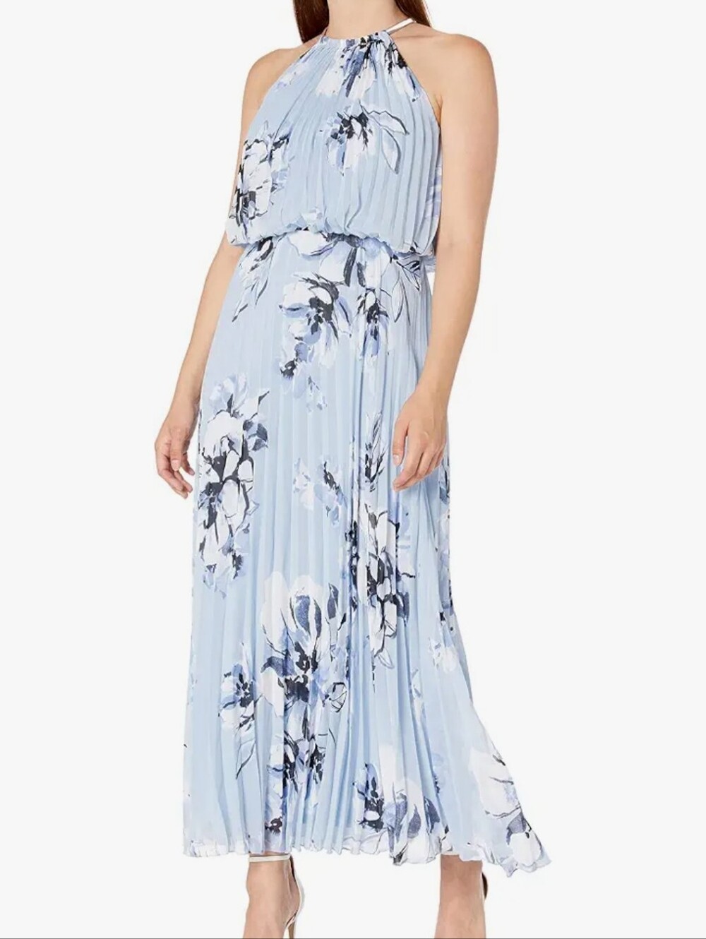 MSK Women's Pale Blue Floral Chain Halter Maxi Dress